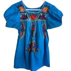 Handmade Mexican Blouse blue and purple XS